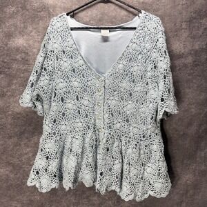 VTG Jessica London Crochet Knit Caridgan Plus Size 22/24 Blue Peplum Cottagecore